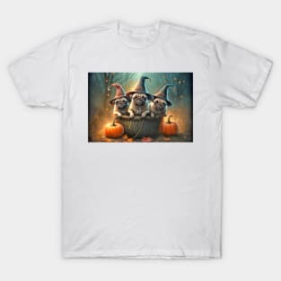 Pug Dogs Halloween Witches Pumpkins T-Shirt